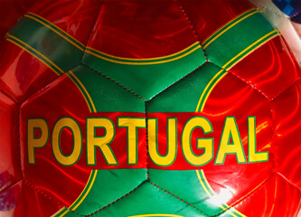 Portugal soccer ball in national colors red yellow and green