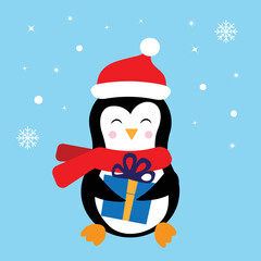 Naklejka premium Christmas Penguin cartoon vector illustration.