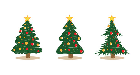 Christmas trees vector set in flat, cartoon design. 