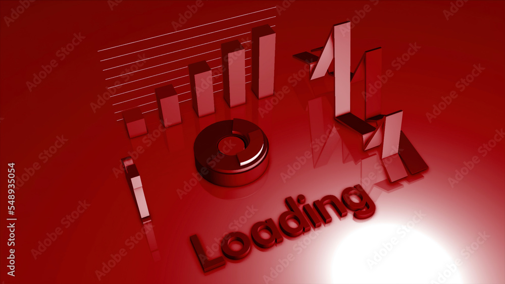 Poster abstract technological background with a word loading. motion. colorful rotating diagram and graphs.