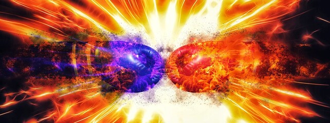 3d illustration of fist to fist colliding action in boxing concept