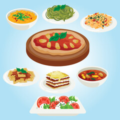 icons set food pizza