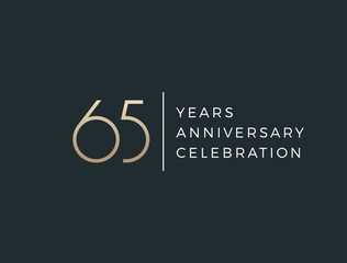 Sixty five years celebration event. 65 years anniversary sign. Vector design template.

