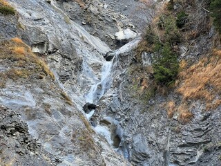 Waterfalls on alpine stream Tellerbach in the Calfeisental valley and in the UNESCO World Heritage Tectonic Arena Sardona (UNESCO-Welterbe Tektonikarena Sardona), Vättis - Switzerland (Schweiz)
