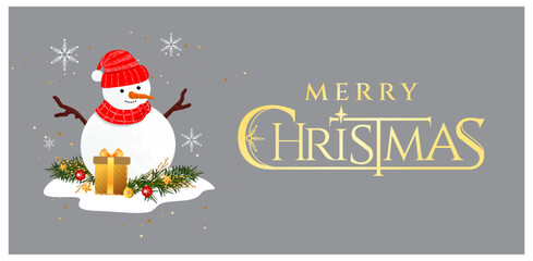 christmas, snowman, vector, gray, gold, tinsel, decoration, banner, card, design, elegant, celebration, holiday, calligraphy, illustration