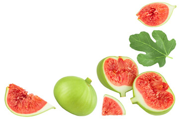 Ripe green fig fruit isolated on white background with full depth of field. Top view. Flat lay.