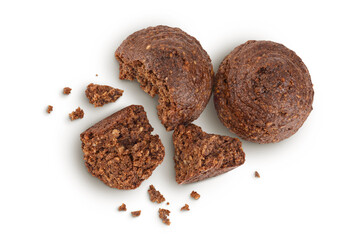 chocolate cookie with kerob, banana, cashew, sunflower seeds isolated on white background. Healthy food, gluten-free, flour-free. Top view. Flat lay.