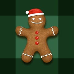 Gingerbread Man On Green Tartan Check Pattern Seamless