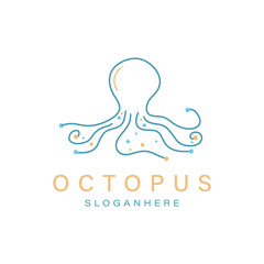 Obraz premium Octopus Cuttlefish Squid Tentacles Logo Design Template Monoline Style