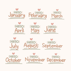 Name of Months Cute Handwriting Lettering in Earthy Colors