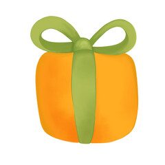Yellow  gift box with ribbon.