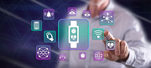 Man touching a wearable technology concept