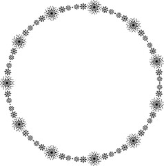 Snowflake circle frame. Winter snowflake round border.