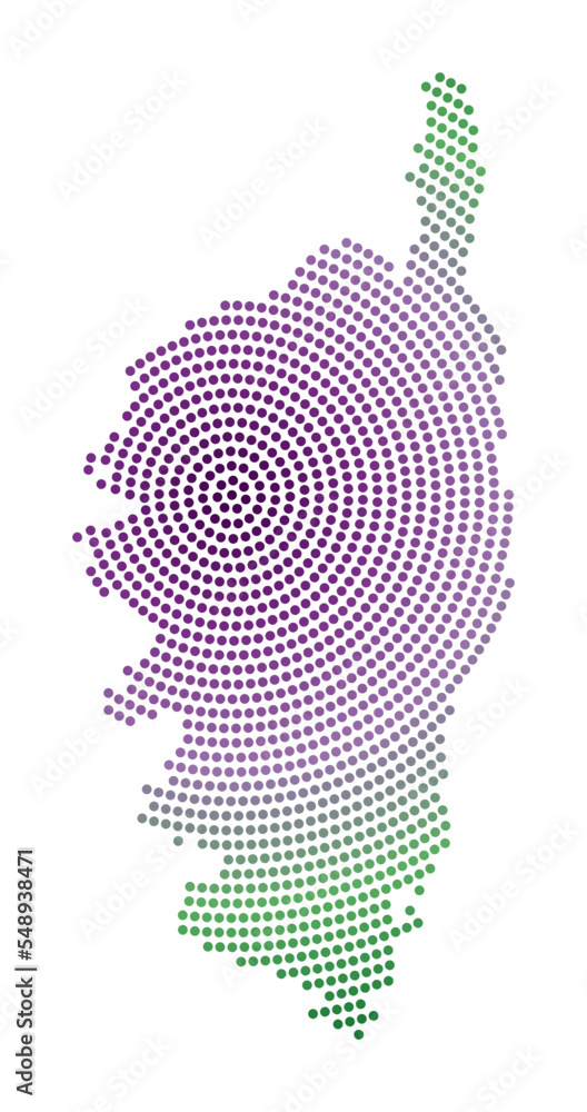 Poster corsica dotted map. digital style shape of corsica. tech icon of the island with gradiented dots. cl