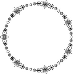 Snowflake circle frame. Winter snowflake round border.