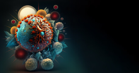 Immunotherapy concept with viruses and custom treatment, engineered particles and microbes 3d rendering