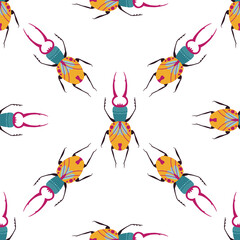 Vector seamless repeating pattern with hand drawn bugs