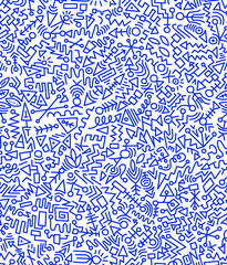 Abstract doodle drawing with blue lines on a white background.Seamless pattern.