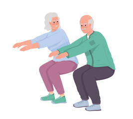 Elderly couple doing sit ups semi flat color vector characters. Editable figures. Full body people on white. Workout simple cartoon style illustration for web graphic design and animation