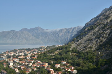 Coast of Kotor Montenegro by cruise ship summer panorama