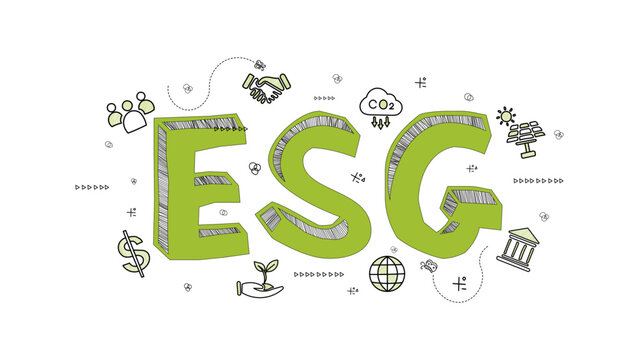 ESG concept icon for business and organization, Environment, Social, Governance and sustainability development concept with doodle icon diagram, vector illustration