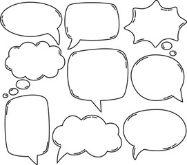 Hand drawn speech bubble set. Collection of vector elements