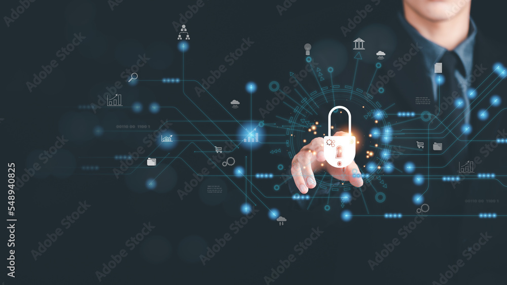 Poster online security protection, cyberspace technology. authenticate to log in, verify your privacy,with 