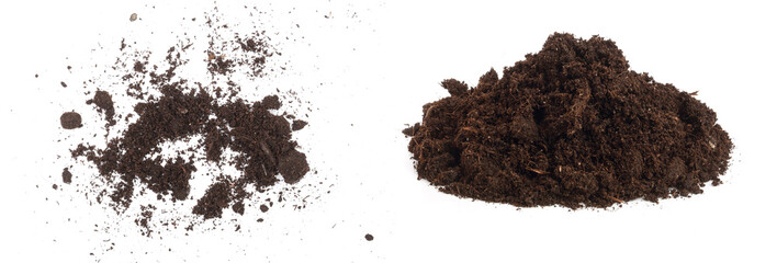 Pile heap of soil isolated on white background