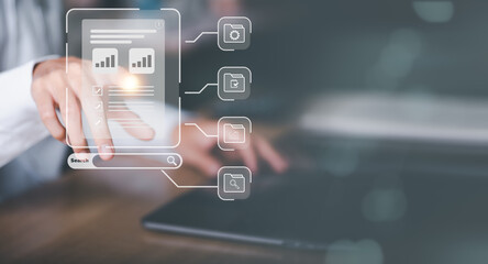 business people read online business statistics chart reports to analyze and improve corporate strategy Manage financial and marketing documents annual budget account Company growth information