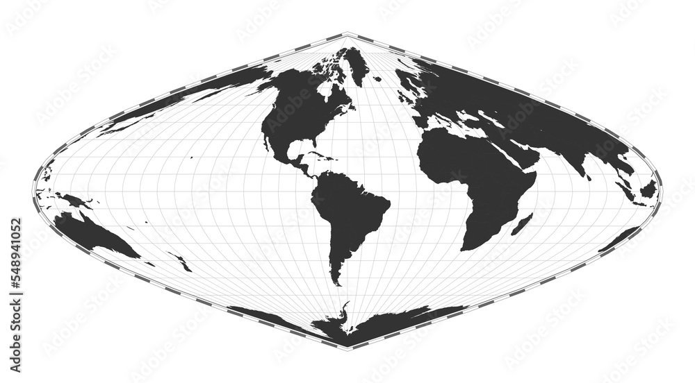 Poster vector world map. sinusoidal projection. plan world geographical map with latitude/longitude lines. 
