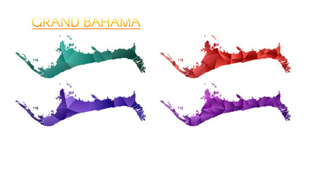 Obraz premium Set of vector polygonal maps of Grand Bahama. Bright gradient map of island in low poly style. Multicolored Grand Bahama map in geometric style for your infographics. Artistic vector illustration.