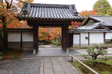 A Japanese temple : the scene of an entrance to the precincts of Saisho-in Subordinate Temple in...