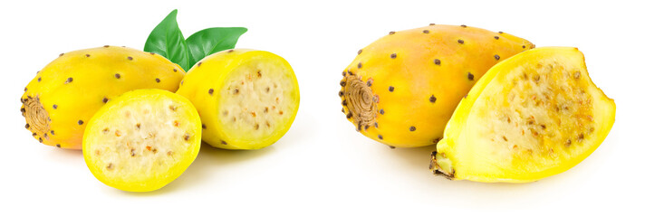 yellow prickly pear or opuntia with leaf isolated on a white background
