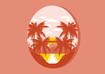 Landscape view of sunset beach with some coconut trees