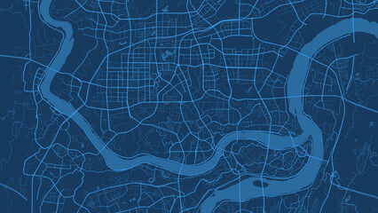 Dark blue Chongqing city area vector background map, roads and water illustration. Widescreen proportion, digital flat design. © Kostiantyn