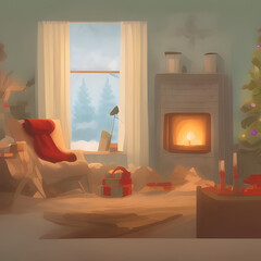 christmas living room, Made by AI, Artificial Intelligence
