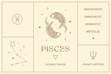 Pisces Zodiac Sign Design Illustrations. Esoteric Vector Element, Icon - 548943243
