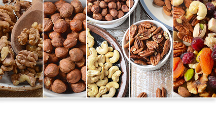 Collage made of mixed nuts.