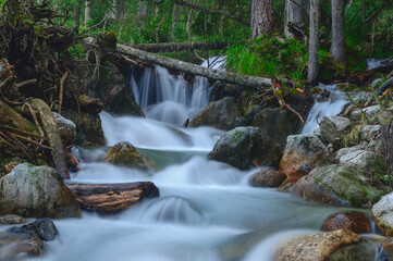 Mountain waterfall in Belaya river, Caucasus mountains, Russia