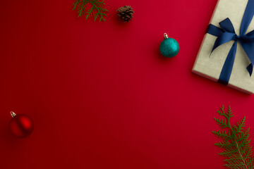 christmas mood with red background and giftbox