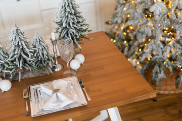 Christmas and New Year decorate the interior of the kitchen