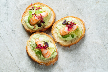 canape with cream cheese and shrimps