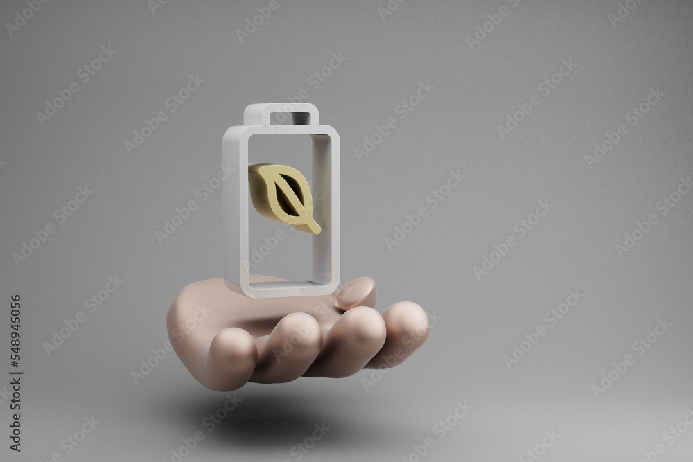 Leinwandbilder beautiful abstract illustrations golden hand holding clean energy symbol icon on a gray background. 