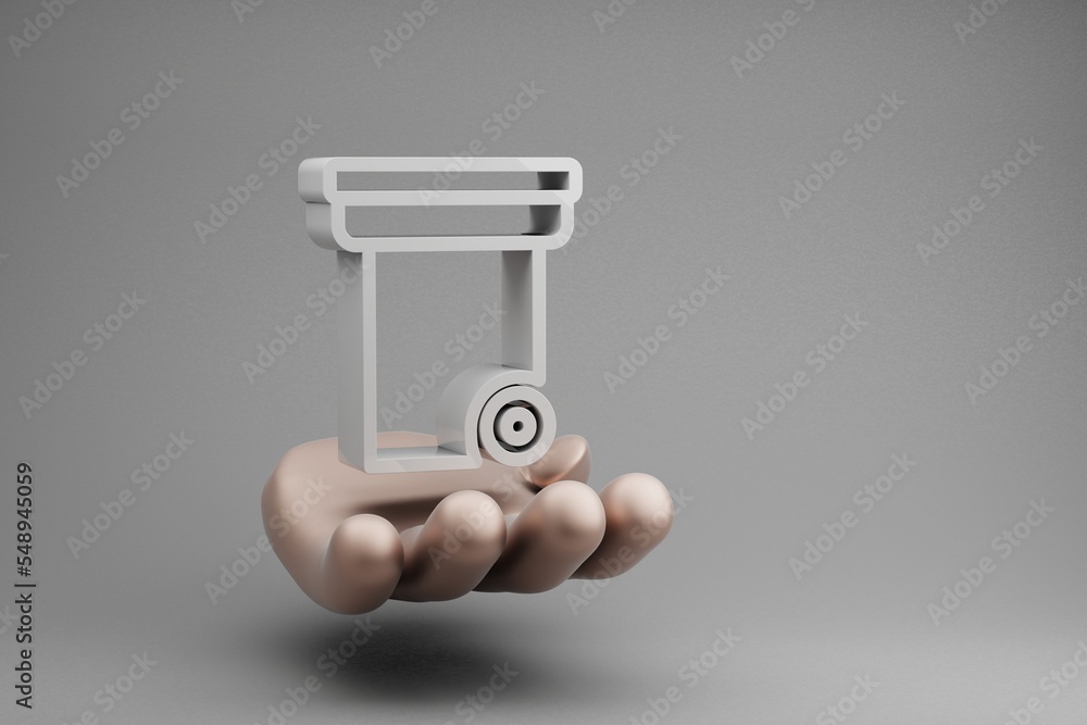Fototapete Beautiful abstract illustrations Golden Hand Holding Recycle box symbol icon on a gray background. 3d rendering illustration. Background pattern for design. Save Ecological..