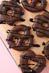 Concept of tasty bakery, gingerbread cookies in chocolate