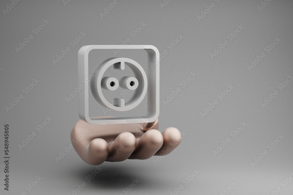 Fototapete beautiful abstract illustrations golden hand holding eco symbol icon on a gray background. 3d render