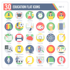 A set of 30 icons for education and learning including distance education, graduation, school and university