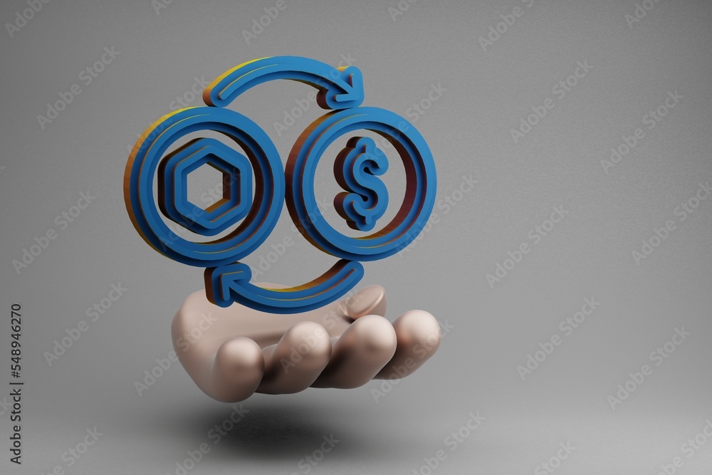 Aufkleber beautiful abstract illustrations golden hand holding blue nft exchange for dollar symbol icon on a g