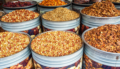 dried fruit counter in erzincan turkey.different dried nuts.