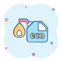 Gasoline canister icon in comic style. Petrol can cartoon vector illustration on white isolated background. Fuel container splash effect sign business concept.